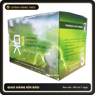 (Che Tên) Bao Cao Su Ok Bạc Hà Mát Lạnh Hộp Lớn 144 Cái Bảo Mật Tuyệt Đối