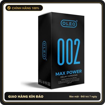 (Che Tên) Bao Cao Su Oleo 0.02 Max Power Kéo Dài Thời Gian, Siêu Mỏng, Nhiều Gel - Hộp 10 Cái Giao Nhanh Toàn Quốc