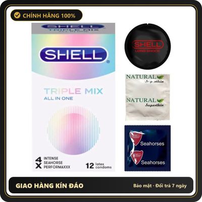 (Che Tên) Bao Cao Su Shell Triple Mix - Siêu Mỏng, Mát Lạnh, Gân Gai - Hộp 12 Cái 608856 Hộp Trắng Kín