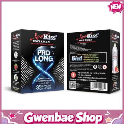 Bao cao su kéo dài thời gian gân gai hương dâu Lovekiss Maxxmen Prolong - Hộp 3 cái - Gwen Shop Chính Hãng