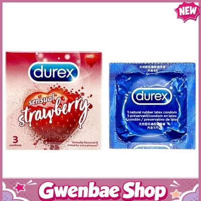 Bao cao su hương thơm Durex Strawberry - Hộp 3 cái - Gwen Shop Chính Hãng