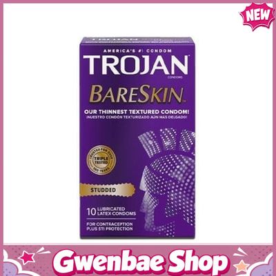 Bao cao su mỏng có gai Trojan Bareskin - Hộp 10 cái - Gwen Shop Chính Hãng