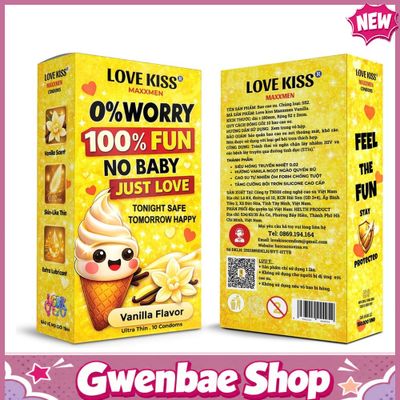 Bao cao su siêu mỏng hương vanilla Maxxmen Lovekiss Vanilla Flavor - Hộp 10 cái - Gwen Shop Chính Hãng