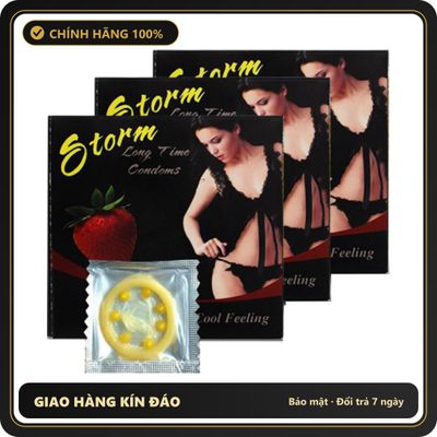 (Che Tên) Bao Cao Su Có Bi Storm Strawberry 10 chiếc Giao Nhanh Toàn Quốc