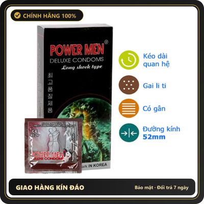 (Che Tên) Bao cao su cá ngựa đen Powermen có gai kéo dài thời gian Bảo Mật Tuyệt Đối