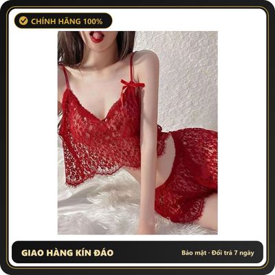 (Che Tên) Đồ Ngủ Nữ Mỏng Áo 2 Dây Xuyên Thấu Gợi Cảm Set Ngủ Mặc Nhà Ren Họa Tiết Hoa Dễ Thương - N106 Đỏ Hộp Trắng Kín