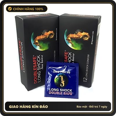 (Che Tên) Bao cao su Cá Ngựa Double Safe LONG SHOCK - Hộp 12 cái Giao Nhanh Toàn Quốc