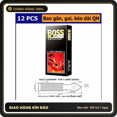 (Che Tên) Bao cao su Boss 4in1 Long Shock Hộp Trắng Kín - có hương thơm, ôm sát cảm giác thật, chất liệu latex an toàn