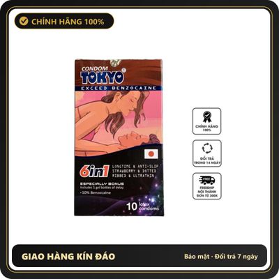 (Che Tên) Bao Cao Su Tokyo 6in1 Gân Gai Siêu Kéo Dài Thời Gian - Hộp 10 Cái - Hàng Mới Về