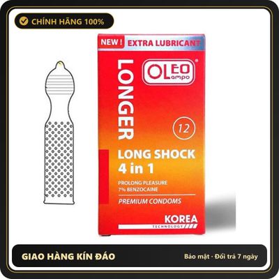 (Che Tên) Bao Cao Su Oleo Lampo Long Shock 4 in 1 Hộp 12 – Cảm Giác Mới Lạ, Thăng Hoa Mỗi Cuộc Yêu Hộp Trắng Kín