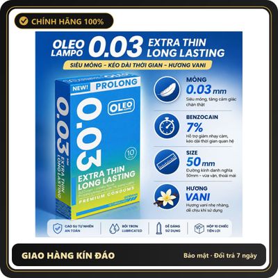 (Che Tên) Bao Cao Su Oleo Lampo 0.03mm Hộp 10 Chiếc - Siêu Mỏng Trần Trụi, Nhiều Gel, Kéo Dài Thời Gian Bảo Mật Tuyệt Đối