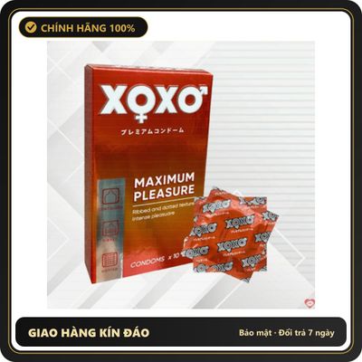 (Che Tên) Bao Cao Su XOXO Nhật Bản Hộp 10 Chiếc - Chất Liệu Polyurethane Siêu Mỏng, Gân Gai Kích Thích Tột Đỉnh Hộp Trắng Kín
