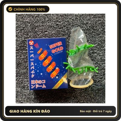 (Che Tên) Bao Cao Su Super Gold Japan – Đỉnh Cao Gân Gai Râu Xoắn Ốc, Kích Thích Tột Độ, Đưa Nàng Lên Đỉnh Đê Mê (Hộp 2 Chiếc) Giao Nhanh Toàn Quốc