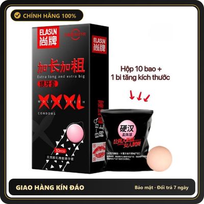 (Che Tên) Bao Cao Su ELASUN XXXL Gai Xung Quanh – Combo Hộp 10 Cái Tặng Kèm 1 Bi Lớn 3cm Tăng Kích Cỡ, Kích Thích Tột Đỉnh Hộp Trắng Kín