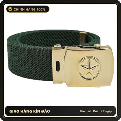 (Che Tên) Thắt Lưng Vải Dù Bộ Đội TCHC - Mặt Thép In Hình Ngôi Sao 5 Cánh, Dây Nịt Bền Bỉ Đặc Trưng Quân Đội, Màu Xanh Rêu Bảo Mật Tuyệt Đối