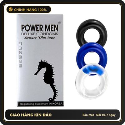 (Che Tên) Combo Hộp 12 bao cao su Powermen gai + 1 vòng trơn đeo dương vật kéo dài thời gian hiệu quả Chuẩn Auth