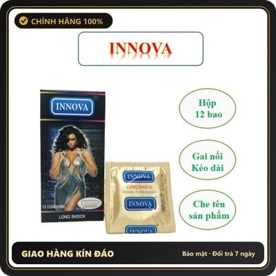 (Che Tên) Bao Cao Su Innova Đen Hộp 12 Cái Gân Gai Kéo Dài Thời Gian 4 in 1 Chuẩn Auth