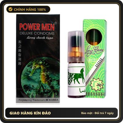 (Che Tên) [COMBO KÉO DÀI] Bao cao su Powermen 12c nhám li ti + xịt thái 5ml Cao Cấp Bảo Đảm