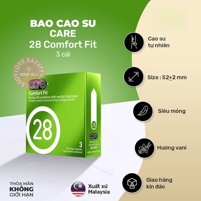 Bao Cao Su CARE 28 Comfort Fit Hương Vani chính hãng - siêu mỏng 0.04mm, siêu mỏng, có hương thơm - giao hàng che tên kín đáo