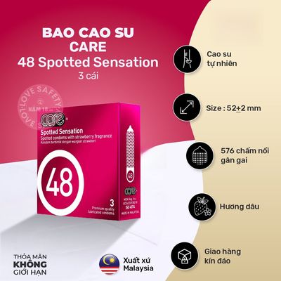 Bao Cao Su Gai CARE 48 Spotted Sensation Hương Dâu chính hãng - siêu mỏng 0.04mm, siêu mỏng, có gai nổi - giao hàng che tên kín đáo