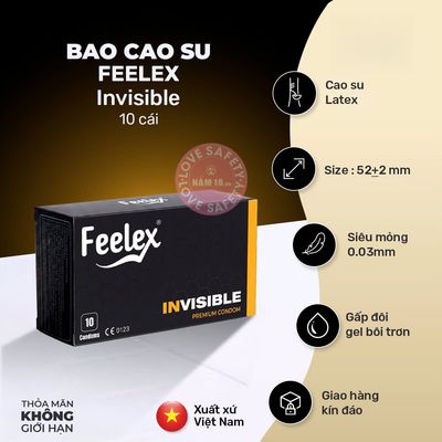 Bao Cao Su Siêu Mỏng Feelex Invisible chính hãng - siêu mỏng 0.03mm, có hương thơm, ôm sát cảm giác thật - giao hàng che tên kín đáo