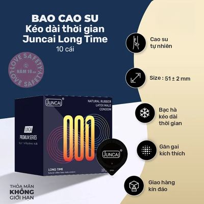 Bao Cao Su Kéo Dài Thời Gian Juncai Long Time chính hãng - siêu mỏng, có gai nổi, hỗ trợ kéo dài - giao hàng che tên kín đáo