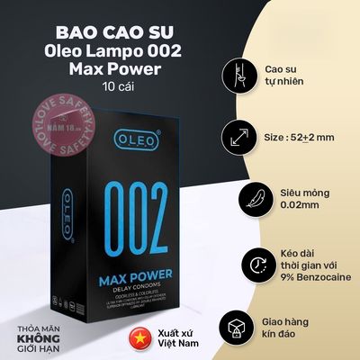Bao Cao Su Kéo Dài Thời Gian Oleo Lampo 002 Max Power chính hãng - siêu mỏng 0.02mm, siêu mỏng, hỗ trợ kéo dài - giao hàng che tên kín đáo
