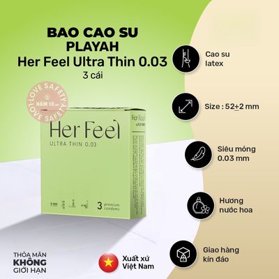 Bao Cao Su Siêu Mỏng PlayAh Her Feel Ultra chính hãng - siêu mỏng 0.03mm, có hương thơm, ôm sát cảm giác thật - giao hàng che tên kín đáo