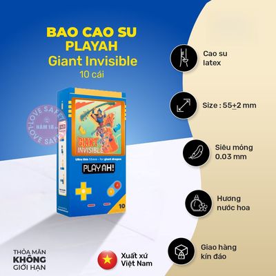 Bao Cao Su Size Lớn 55mm PlayAh Giant Invisible chính hãng - siêu mỏng, có hương thơm, ôm sát cảm giác thật - giao hàng che tên kín đáo