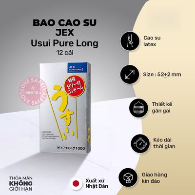 Bao Cao Su Kéo Dài Thời Gian Jex Usui Pure Long chính hãng - có gai nổi, hỗ trợ kéo dài, có hương thơm - giao hàng che tên kín hàng có sẵn