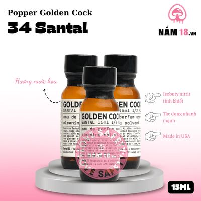 Popper Golden Cock 34 Santal chính hãng - hàng chuẩn nhập khẩu, nắp kín không bay hơi, dùng được nhiều lần - giao hàng che tên kín đáo