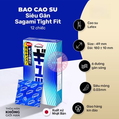 Bao Cao Su Siêu Gân Sagami Tight Fit chính hãng - siêu mỏng 0.03mm, siêu mỏng, ôm sát cảm giác thật - giao hàng che tên kín đáo