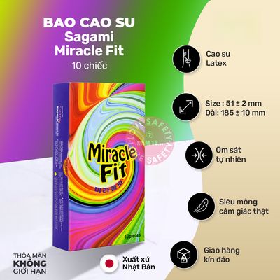 Bao Cao Su Sagami Miracle Fit Ôm Sát chính hãng - siêu mỏng, ôm sát cảm giác thật, chất liệu latex an toàn - giao hàng che tên kín đáo