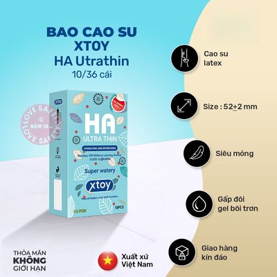 Bao Cao Su Siêu Mỏng Xtoy HA Utrathin Nhiều chính hãng - siêu mỏng 0.03mm, nhiều gel bôi trơn, hộp 10 cái - giao hàng che tên kín đáo