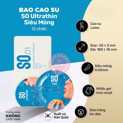 Bao Cao Su Siêu Mỏng SO Ultrathin - Hộp 12 Cái chính hãng - siêu mỏng 0.03mm, có hương thơm, ôm sát cảm giác thật - giao hàng che tên kín đáo