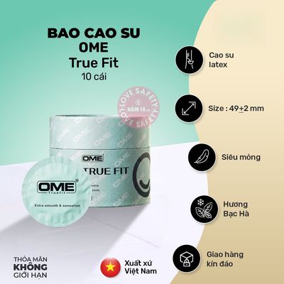 Bao Cao Su Size Nhỏ 49mm Ome True Fit Hương Bạc Hà chính hãng - siêu mỏng, có hương thơm, ôm sát cảm giác thật - giao hàng che tên kín đáo