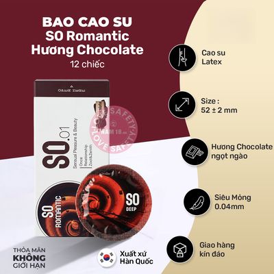 Bao Cao Su Hương Chocolate SO Romantic - Hộp 12 Cái chính hãng - siêu mỏng 0.03mm, siêu mỏng, nhiều gel bôi trơn - giao hàng che tên kín đáo
