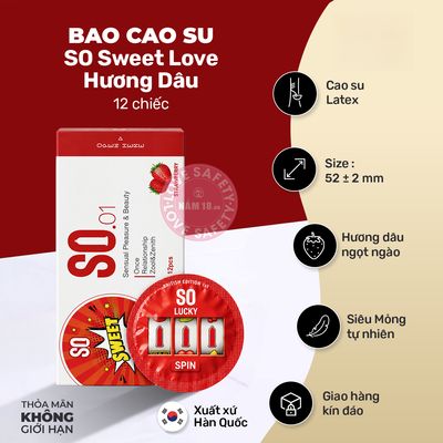 Bao Cao Su Hương Dâu SO Sweet Love - Hộp 12 Cái chính hãng - siêu mỏng 0.03mm, siêu mỏng, có hương thơm - giao hàng che tên kín đáo