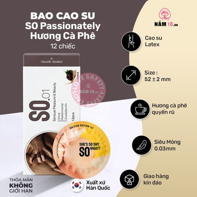 Bao Cao Su Hương Cà Phê SO Passionately - Hộp 12 Cái chính hãng - siêu mỏng 0.03mm, siêu mỏng, có hương thơm - giao hàng che tên kín đáo