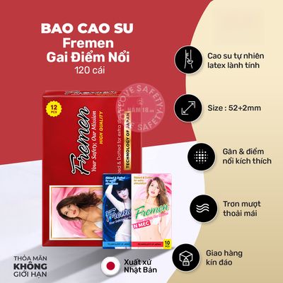 Bao Cao Su Gia Đình Fremen Gai Điểm Nổi Hộp 120 Cái chính hãng - có gai nổi, có hương thơm, ôm sát cảm giác thật - giao hàng che tên kín đáo