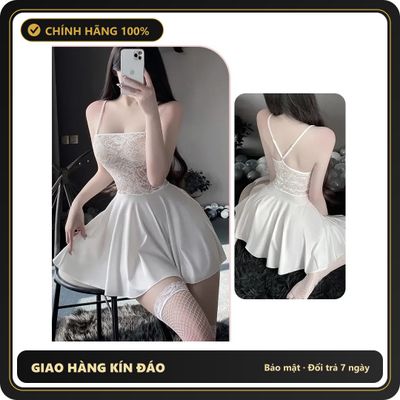 Váy Ngủ Sexy Mặc Nhà Dáng Xòe Phối Ren N230 Trắng chính hãng - co giãn thoải mái, freesize, chất vải mềm mát - giao hàng che tên kín đáo