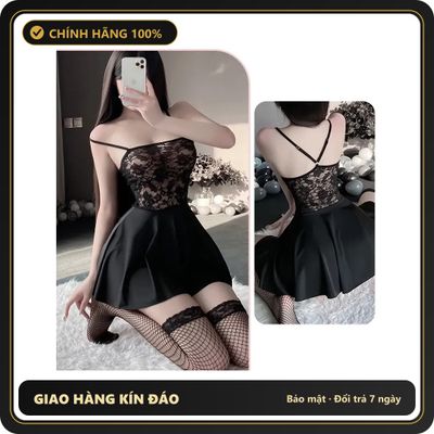 Váy Ngủ Sexy Mặc Nhà Dáng Xòe Phối Ren N230 Đen chính hãng - co giãn thoải mái, freesize, chất vải mềm mát - giao hàng che tên kín đáo