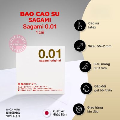 Bao Cao Su Siêu Mỏng Sagami 0.01 - Hộp 1 Cái chính hãng - siêu mỏng 0.01mm, ôm sát cảm giác thật, chất liệu latex an toàn - giao hàng che tên kín đáo