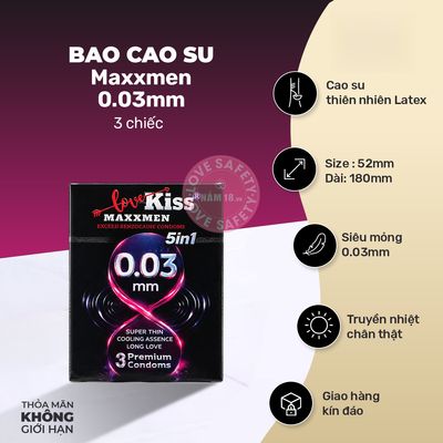 Bao Cao Su Siêu Mỏng Lovekiss Maxxmen 5in1 0.03mm chính hãng - siêu mỏng 0.03mm, hỗ trợ kéo dài, có hương thơm - giao hàng che tên kín đáo