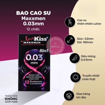 Bao Cao Su Siêu Mỏng Lovekiss Maxxmen 5in1 0.03mm chính hãng - siêu mỏng 0.03mm, có hương thơm, ôm sát cảm giác thật - giao hàng che tên kín đáo