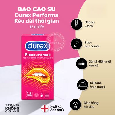 Bao Cao Su Size Lớn 56mm Durex Pleasuremax Gân Hộp 12 Cái chính hãng - có gai nổi, ôm sát cảm giác thật, chất liệu latex an toàn - giao hàng có sẵn