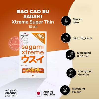 Bao Cao Su Siêu Mỏng Sagami Xtreme Super Thin chính hãng - siêu mỏng 0.03mm, ôm sát cảm giác thật, chất liệu latex an toàn - giao hàng che tên kín đáo