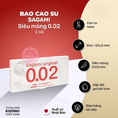 Bao Cao Su Siêu Mỏng Sagami 0.02mm - 2s chính hãng - siêu mỏng 0.02mm, ôm sát cảm giác thật, chất liệu latex an toàn - giao hàng che tên giao nhanh