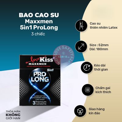 Bao Cao Su Kéo Dài Thời Gian Lovekiss Maxxmen 5in1 ProLong chính hãng - siêu mỏng, có gai nổi, hỗ trợ kéo dài - giao hàng che tên kín đáo