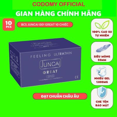 COMBO 4 Hộp Bao cao su siêu mỏng Kéo dài quan hệ  JUNCAI 001 Great Hương dâu tây mát lạnh size 55mm 10 Bcs